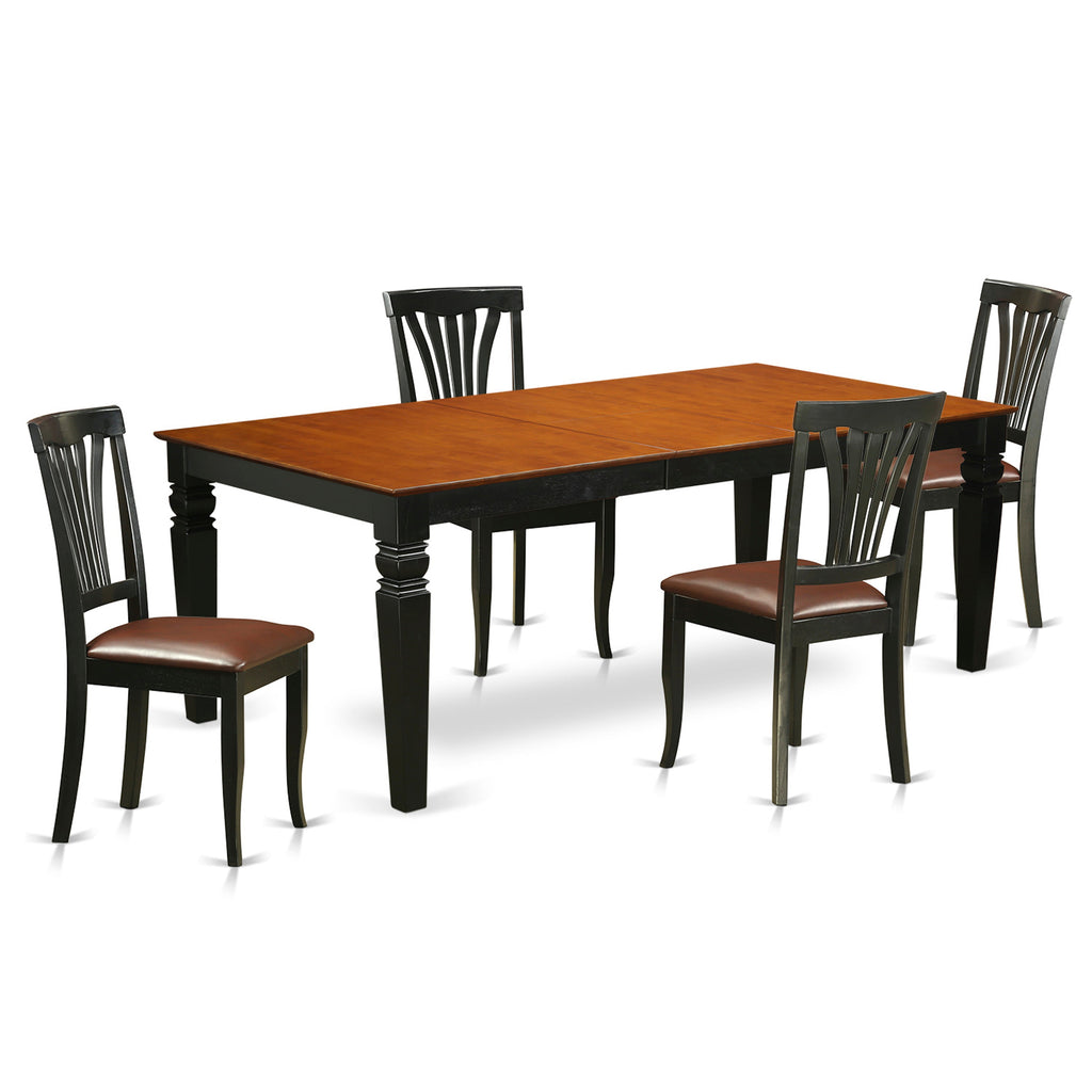 East West Furniture LGAV5-BCH-LC 5 Piece Kitchen Table Set Includes a Rectangle Dining Room Table with Butterfly Leaf and 4 Faux Leather Upholstered Chairs, 42x84 Inch, Black & Cherry