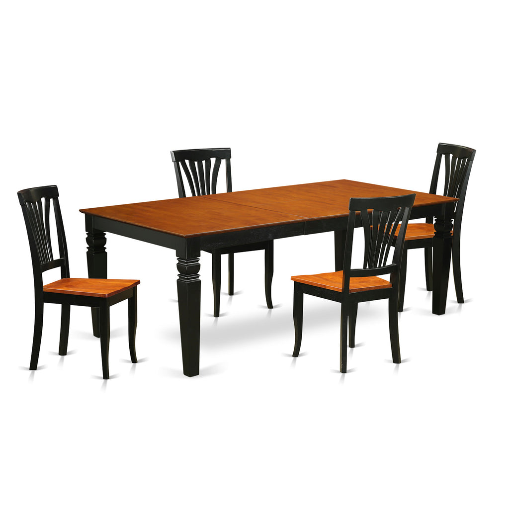 East West Furniture LGAV5-BCH-W 5 Piece Kitchen Table & Chairs Set Includes a Rectangle Dining Room Table with Butterfly Leaf and 4 Solid Wood Seat Chairs, 42x84 Inch, Black & Cherry