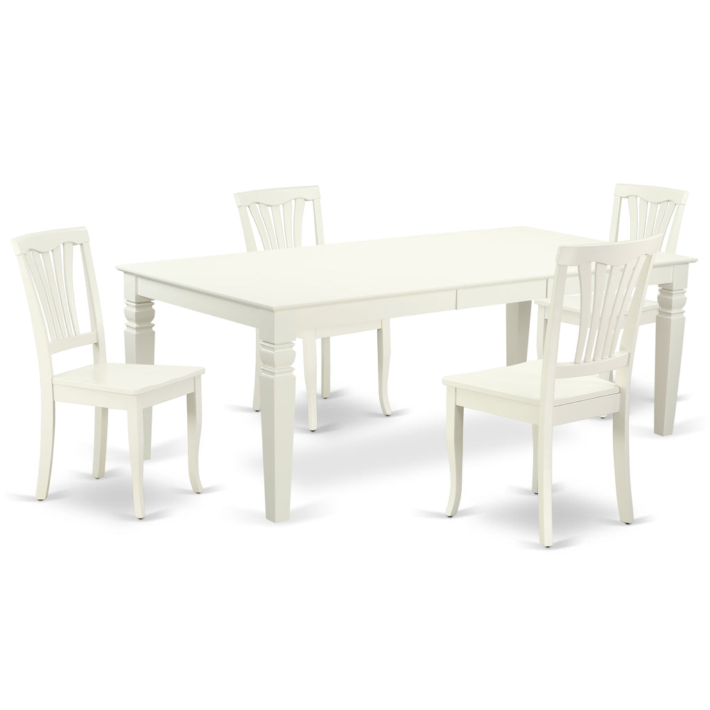 East West Furniture LGAV5-LWH-W 5 Piece Modern Dining Table Set Includes a Rectangle Wooden Table with Butterfly Leaf and 4 Dining Chairs, 42x84 Inch, Linen White