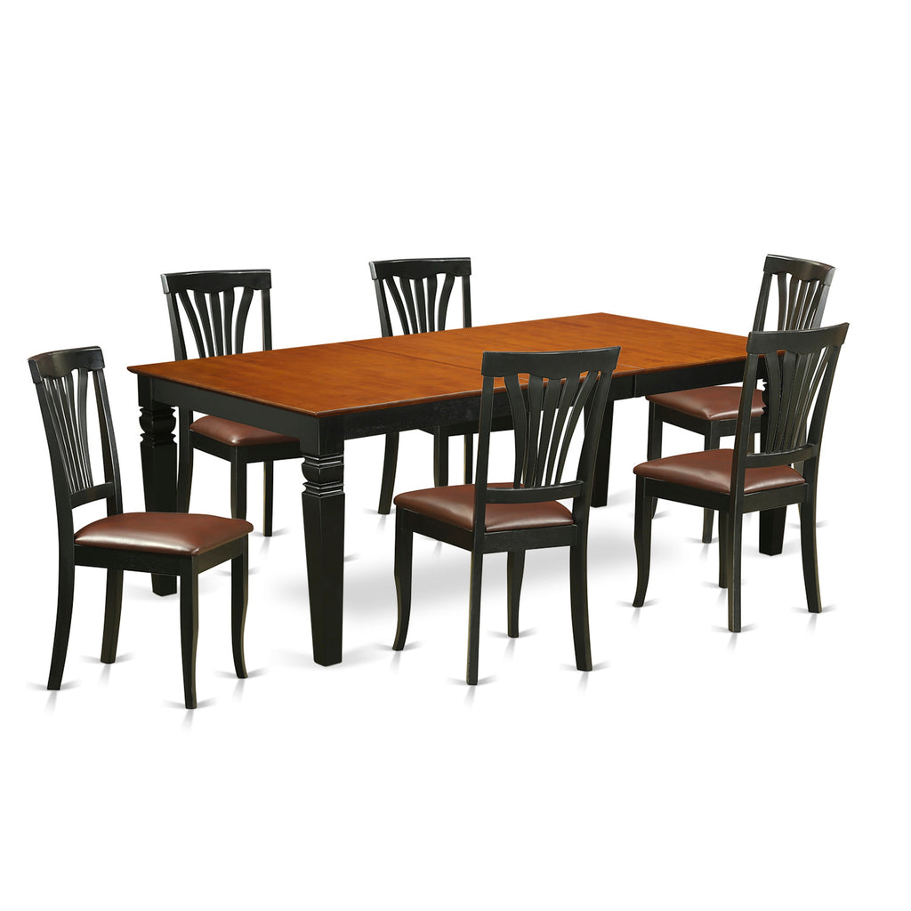 East West Furniture LGAV7-BCH-LC 7 Piece Dining Room Table Set Consist of a Rectangle Kitchen Table with Butterfly Leaf and 6 Faux Leather Upholstered Chairs, 42x84 Inch, Black & Cherry