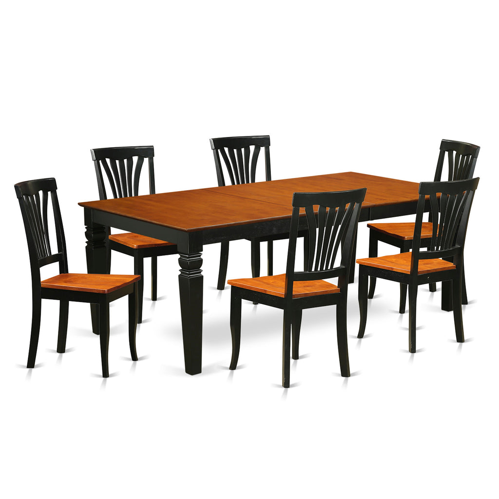 East West Furniture LGAV7-BCH-W 7 Piece Dining Room Furniture Set Consist of a Rectangle Kitchen Table with Butterfly Leaf and 6 Dining Chairs, 42x84 Inch, Black & Cherry