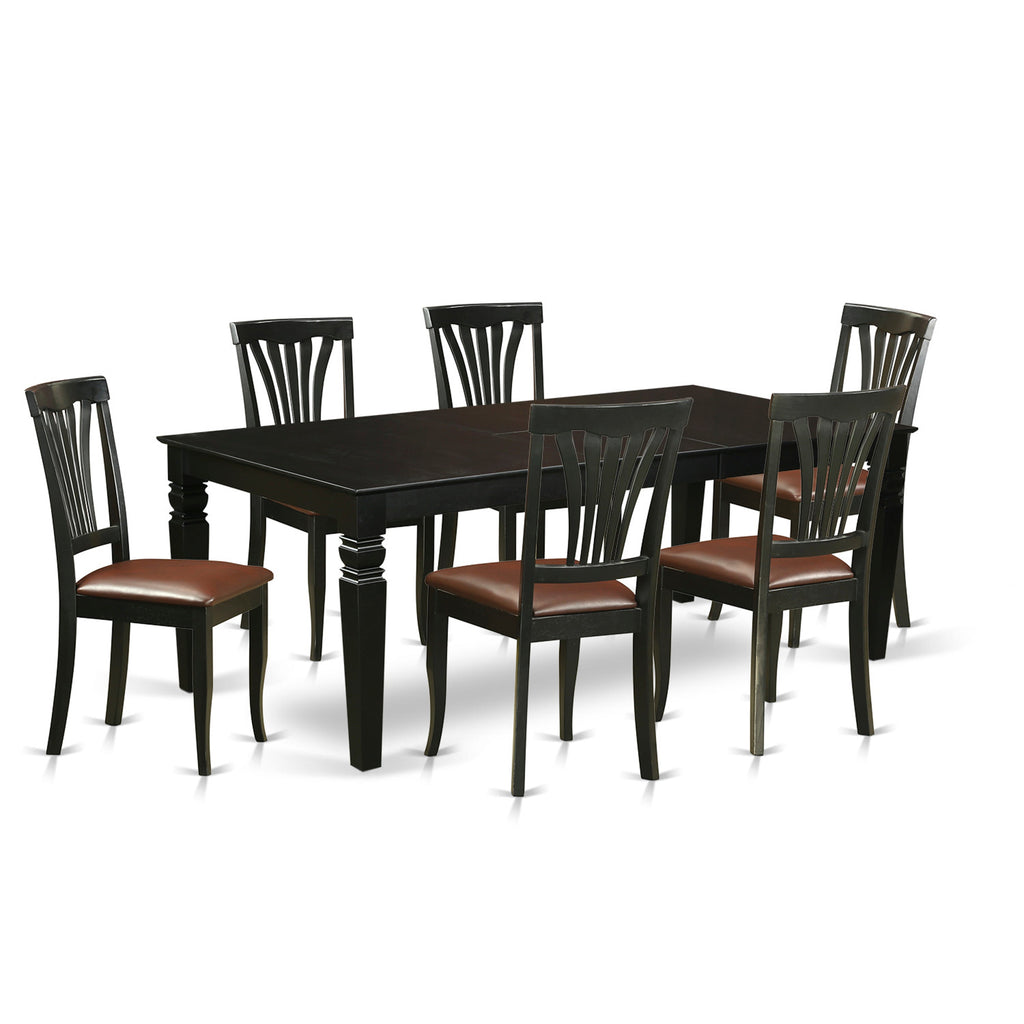 East West Furniture LGAV7-BLK-LC 7 Piece Kitchen Table & Chairs Set Consist of a Rectangle Wooden Table with Butterfly Leaf and 6 Faux Leather Dining Chairs, 42x84 Inch, Black