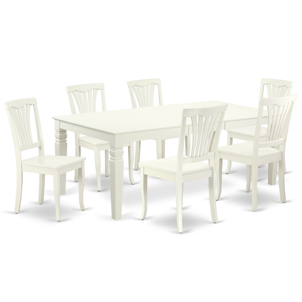 East West Furniture LGAV7-LWH-W 7 Piece Dining Room Table Set Consist of a Rectangle Kitchen Table with Butterfly Leaf and 6 Dining Chairs, 42x84 Inch, Linen White