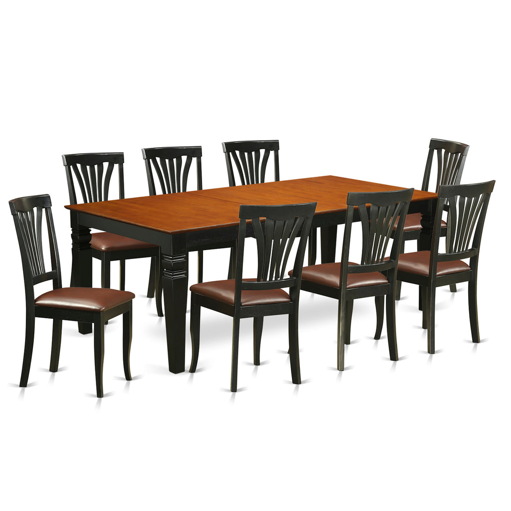 East West Furniture LGAV9-BCH-LC 9 Piece Dining Room Table Set Includes a Rectangle Kitchen Table with Butterfly Leaf and 8 Faux Leather Upholstered Dining Chairs, 42x84 Inch, Black & Cherry