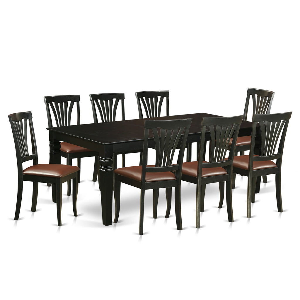 East West Furniture LGAV9-BLK-LC 9 Piece Dining Set Includes a Rectangle Dining Room Table with Butterfly Leaf and 8 Faux Leather Upholstered Chairs, 42x84 Inch, Black