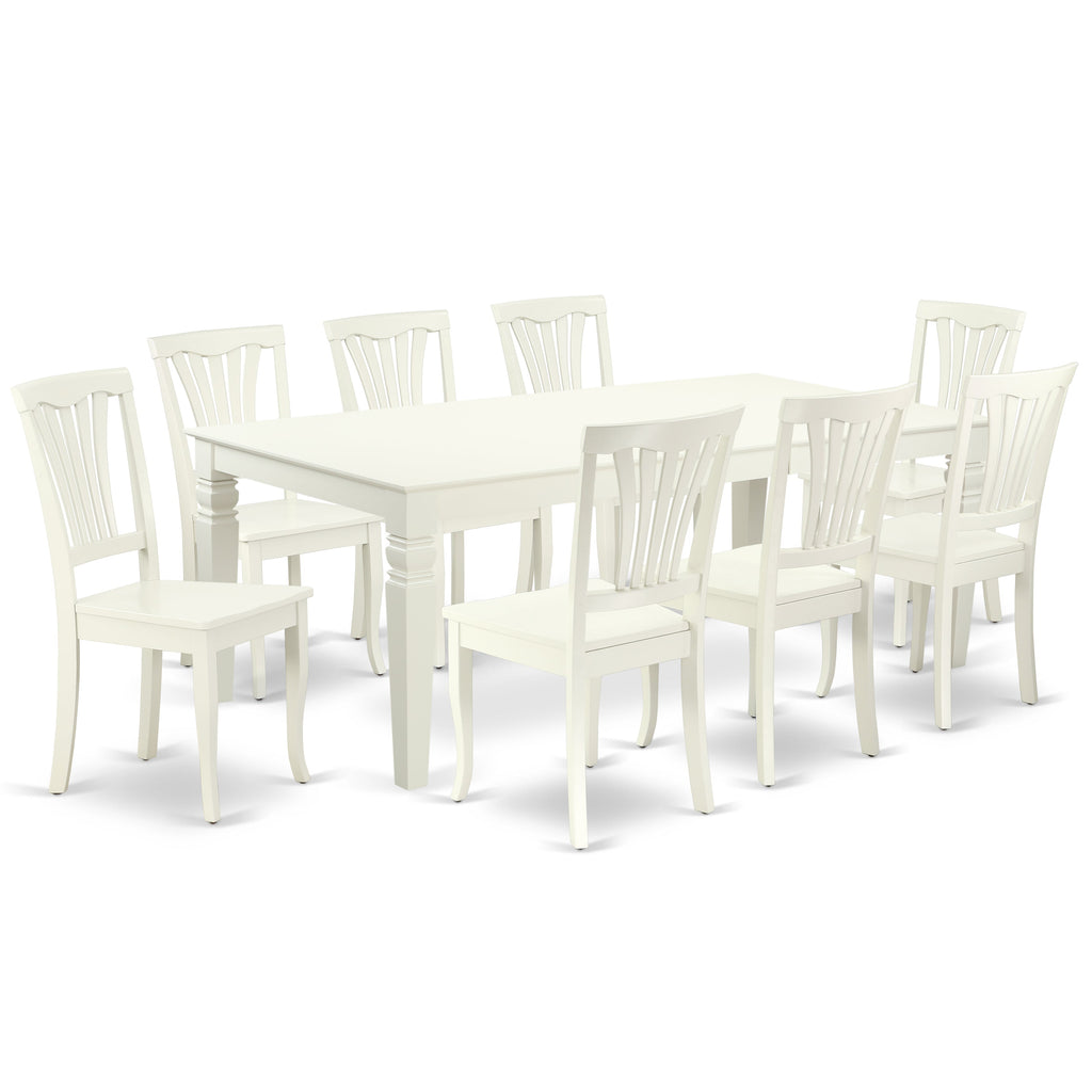 East West Furniture LGAV9-LWH-W 9 Piece Dining Room Furniture Set Includes a Rectangle Kitchen Table with Butterfly Leaf and 8 Dining Chairs, 42x84 Inch, Linen White