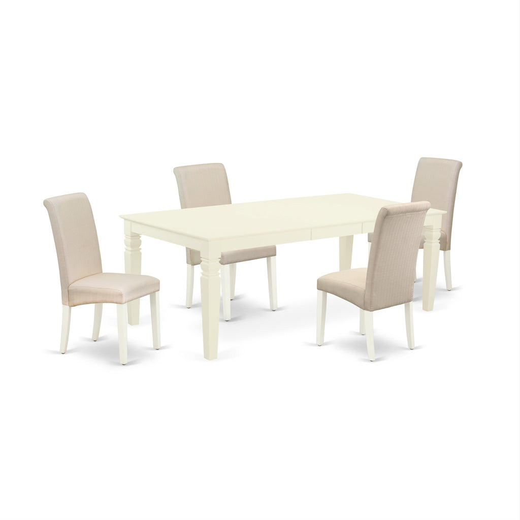 East West Furniture LGBA5-LWH-01 5 Piece Dinette Set Includes a Rectangle Dining Table with Butterfly Leaf and 4 Cream Linen Fabric Parson Dining Room Chairs, 42x84 Inch, Linen White