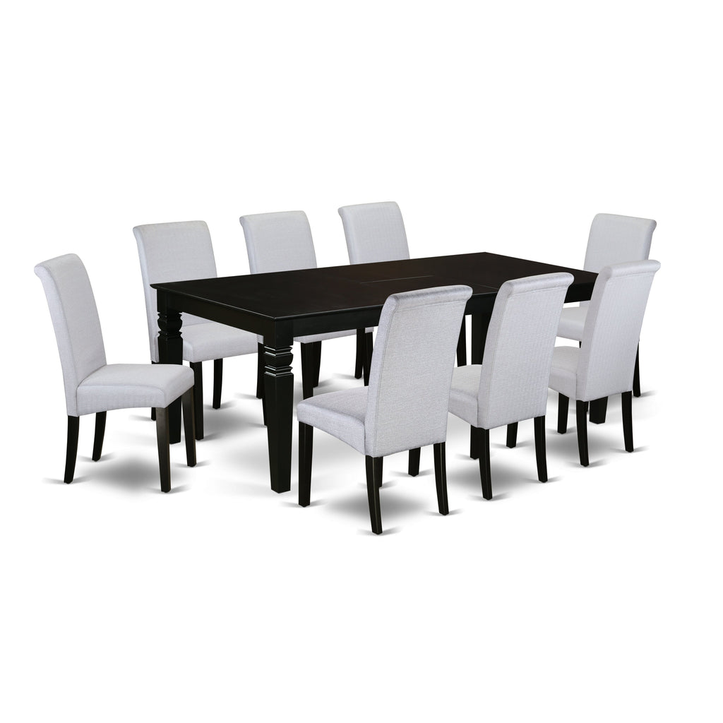 East West Furniture LGBA9-BLK-05 9 Piece Dining Room Furniture Set Includes a Rectangle Wooden Table with Butterfly Leaf and 8 Grey Linen Fabric Parsons Chairs, 42x84 Inch, Black