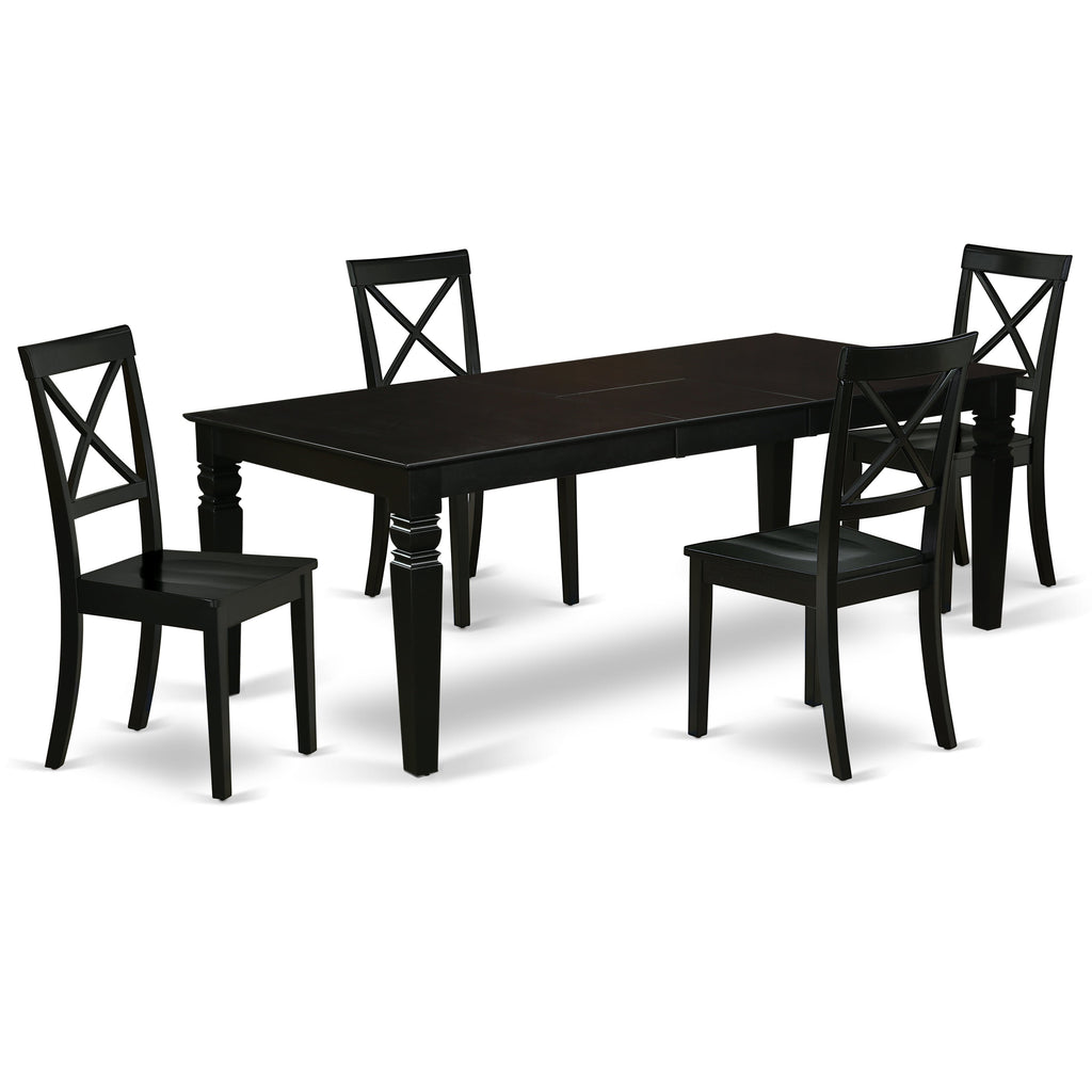 East West Furniture LGBO5-BLK-W 5 Piece Kitchen Table & Chairs Set Includes a Rectangle Dining Room Table with Butterfly Leaf and 4 Dining Chairs, 42x84 Inch, Black