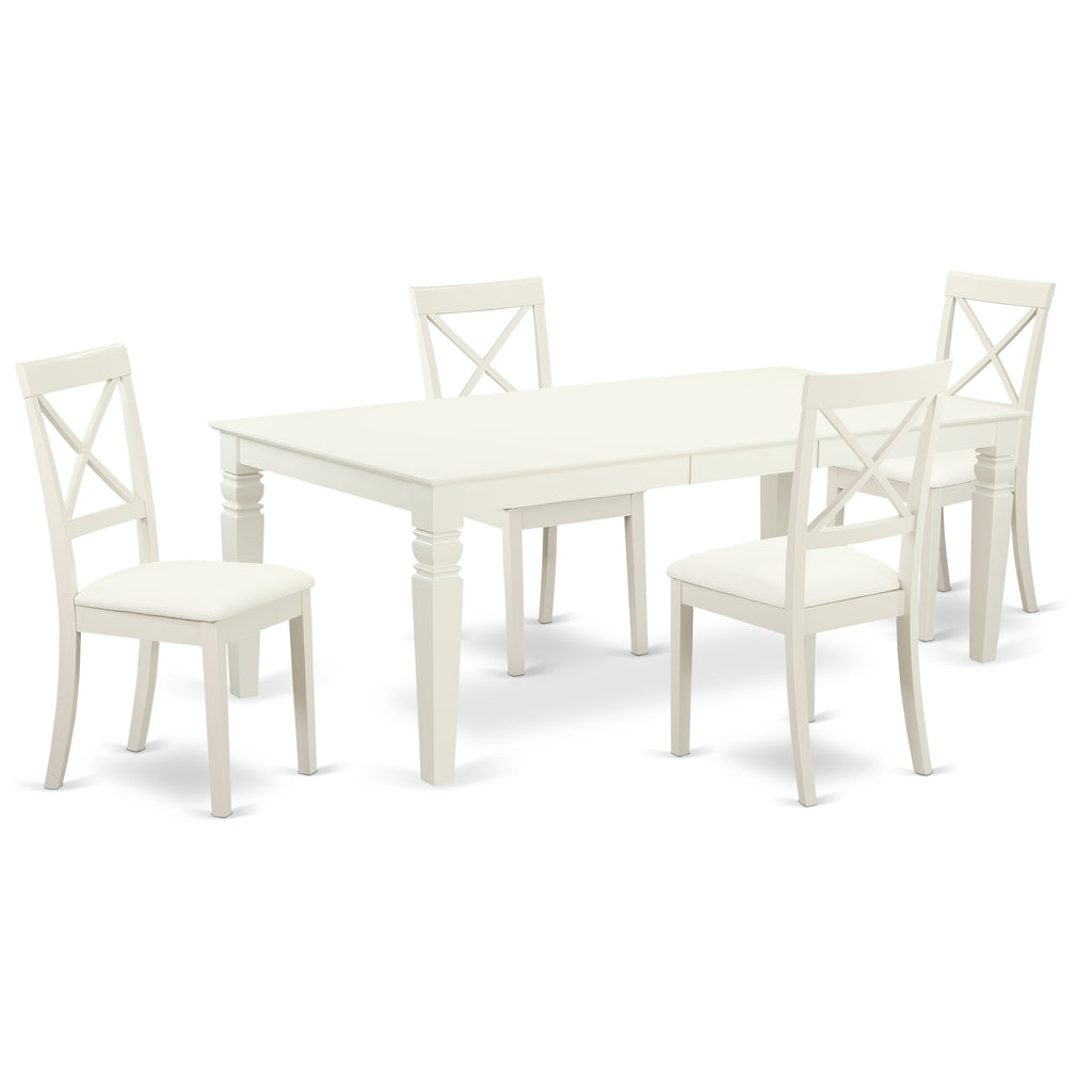 East West Furniture LGBO5-LWH-LC 5 Piece Dining Room Furniture Set Includes a Rectangle Kitchen Table with Butterfly Leaf and 4 Faux Leather Upholstered Chairs, 42x84 Inch, Linen White