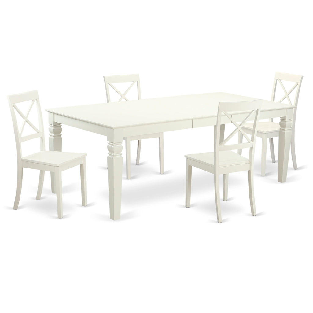 East West Furniture LGBO5-LWH-W 5 Piece Modern Dining Table Set Includes a Rectangle Wooden Table with Butterfly Leaf and 4 Kitchen Dining Chairs, 42x84 Inch, Linen White