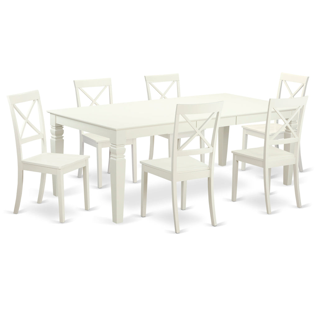 East West Furniture LGBO7-LWH-W 7 Piece Kitchen Table Set Consist of a Rectangle Dining Table with Butterfly Leaf and 6 Dining Room Chairs, 42x84 Inch, Linen White