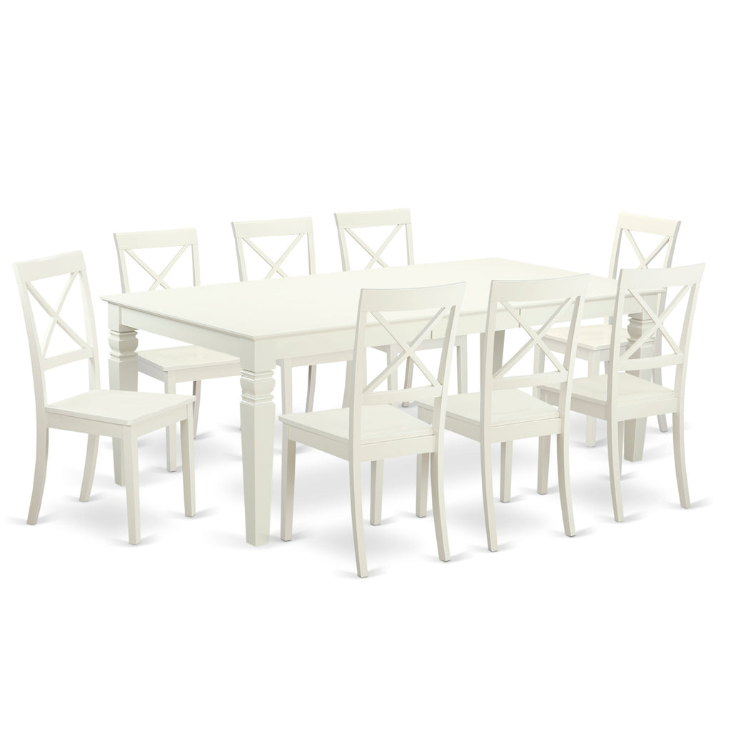 East West Furniture LGBO9-LWH-W 9 Piece Kitchen Table & Chairs Set Includes a Rectangle Dining Table with Butterfly Leaf and 8 Dining Room Chairs, 42x84 Inch, Linen White