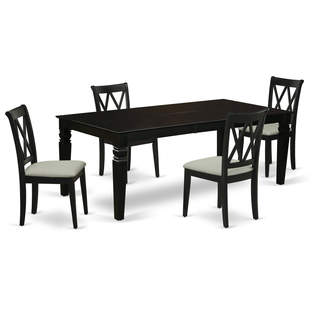 East West Furniture LGCL5-BLK-C 5 Piece Dining Table Set for 4 Includes a Rectangle Kitchen Table with Butterfly Leaf and 4 Linen Fabric Dining Room Chairs, 42x84 Inch, Black