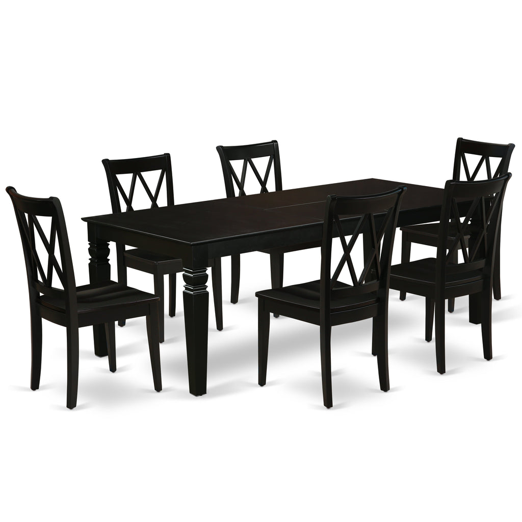 East West Furniture LGCL7-BLK-W 7 Piece Dining Table Set Consist of a Rectangle Dining Room Table with Butterfly Leaf and 6 Wood Seat Chairs, 42x84 Inch, Black