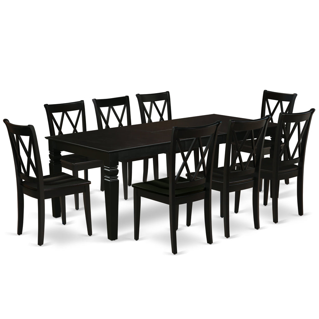 East West Furniture LGCL9-BLK-W 9 Piece Dining Room Table Set Includes a Rectangle Kitchen Table with Butterfly Leaf and 8 Dining Chairs, 42x84 Inch, Black