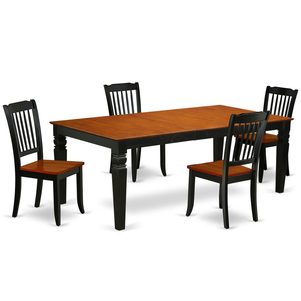 East West Furniture LGDA5-BCH-W 5 Piece Modern Dining Table Set Includes a Rectangle Wooden Table with Butterfly Leaf and 4 Dining Chairs, 42x84 Inch, Black & Cherry
