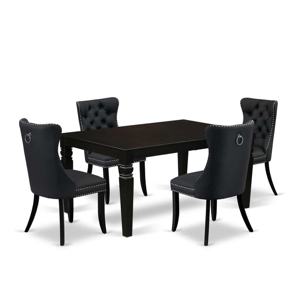 East West Furniture LGDA5-BLK-12 5 Piece Dining Set Includes a Rectangle Wooden Table with Butterfly Leaf and 4 Parson Chairs, 42x84 Inch, Black