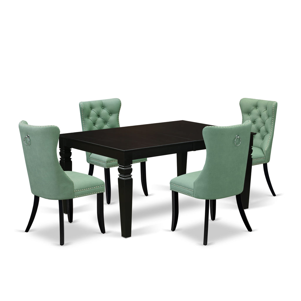 East West Furniture LGDA5-BLK-22 5 Piece Dining Set Contains a Rectangle Wooden Table with Butterfly Leaf and 4 Upholstered Chairs, 42x84 Inch, Black