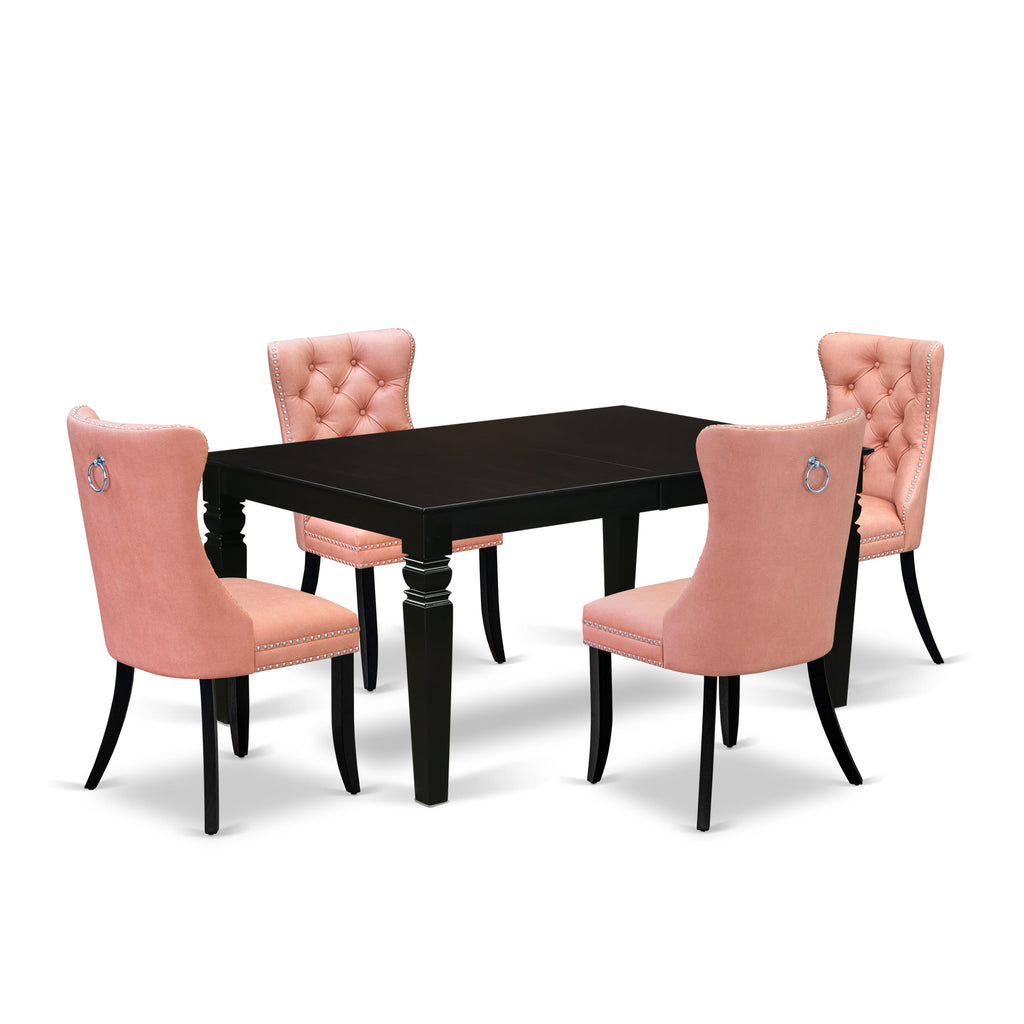 East West Furniture LGDA5-BLK-23 5 Piece Dinette Set Includes a Rectangle Dining Table with Butterfly Leaf and 4 Upholstered Chairs, 42x84 Inch, Black