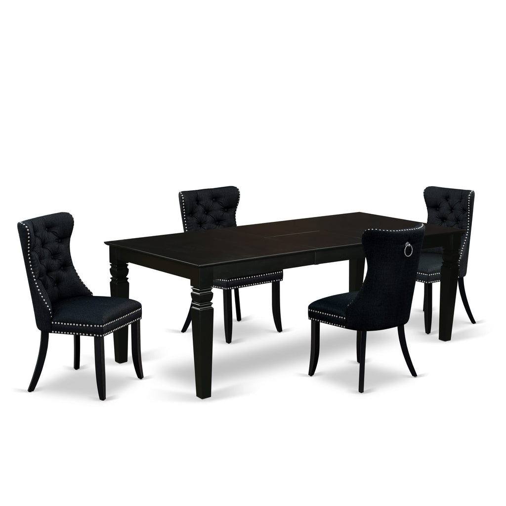 East West Furniture LGDA5-BLK-24 5 Piece Kitchen Table Set Contains a Rectangle Dining Table with Butterfly Leaf and 4 Upholstered Chairs, 42x84 Inch, Black