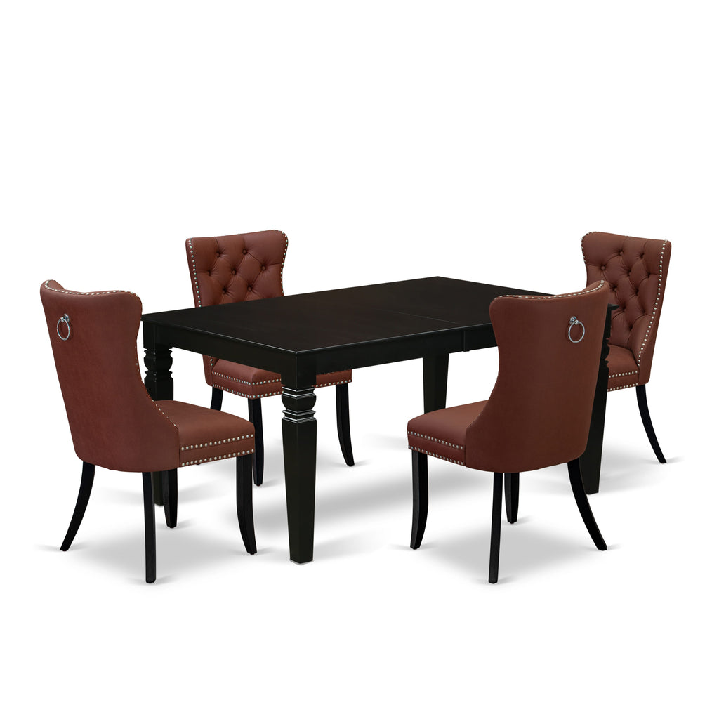 East West Furniture LGDA5-BLK-26 5 Piece Dining Table Set Includes a Rectangle Wooden Table with Butterfly Leaf and 4 Parson Chairs, 42x84 Inch, Black
