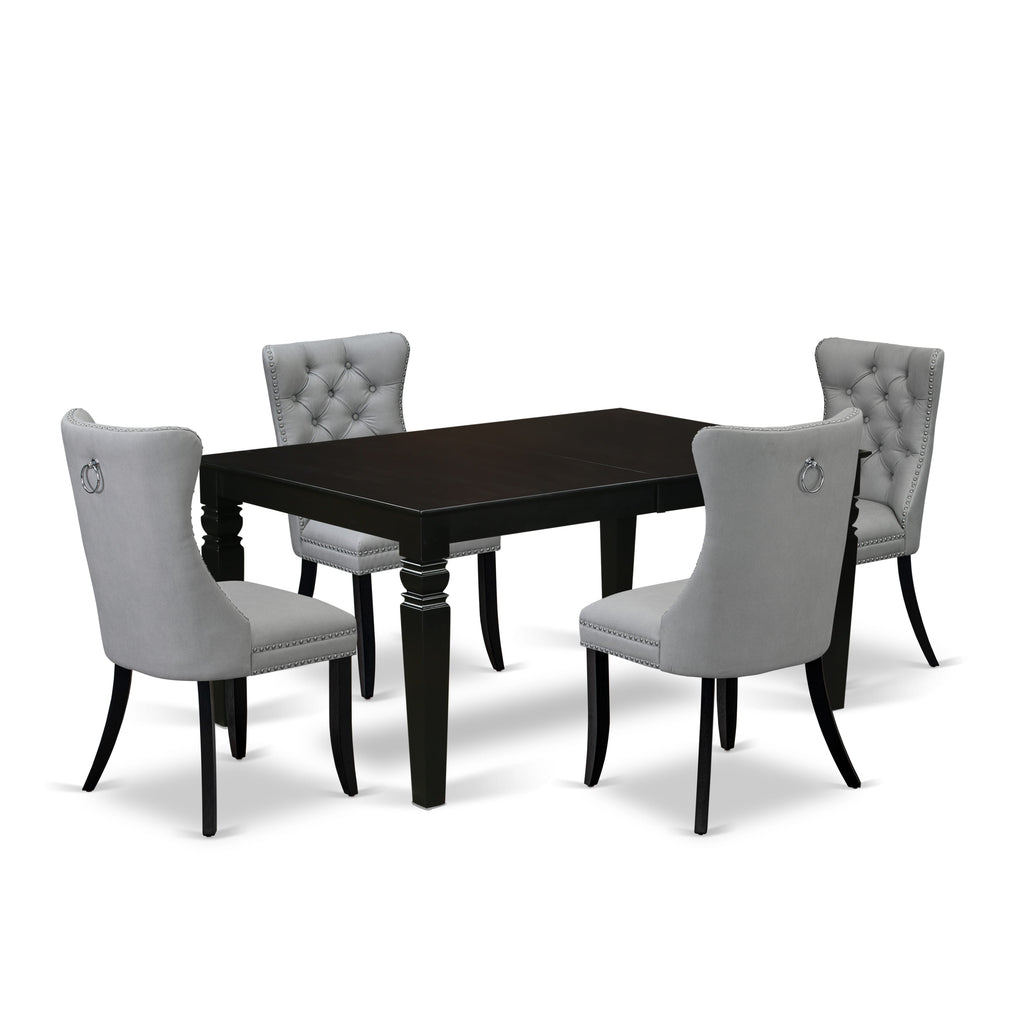 East West Furniture LGDA5-BLK-27 5 Piece Dining Table Set Includes a Rectangle Wooden Table with Butterfly Leaf and 4 Parson Chairs, 42x84 Inch, Black