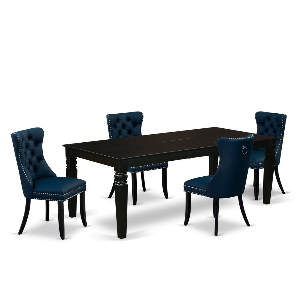 East West Furniture LGDA5-BLK-29 5 Piece Dining Set Includes a Rectangle Wooden Table with Butterfly Leaf and 4 Upholstered Chairs, 42x84 Inch, Black