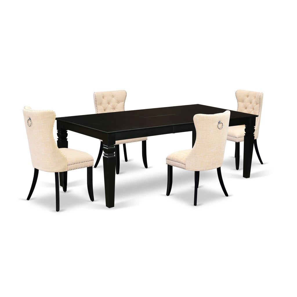 East West Furniture LGDA5-BLK-32 5 Piece Dining Set Contains a Rectangle Wooden Table with Butterfly Leaf and 4 Upholstered Chairs, 42x84 Inch, Black