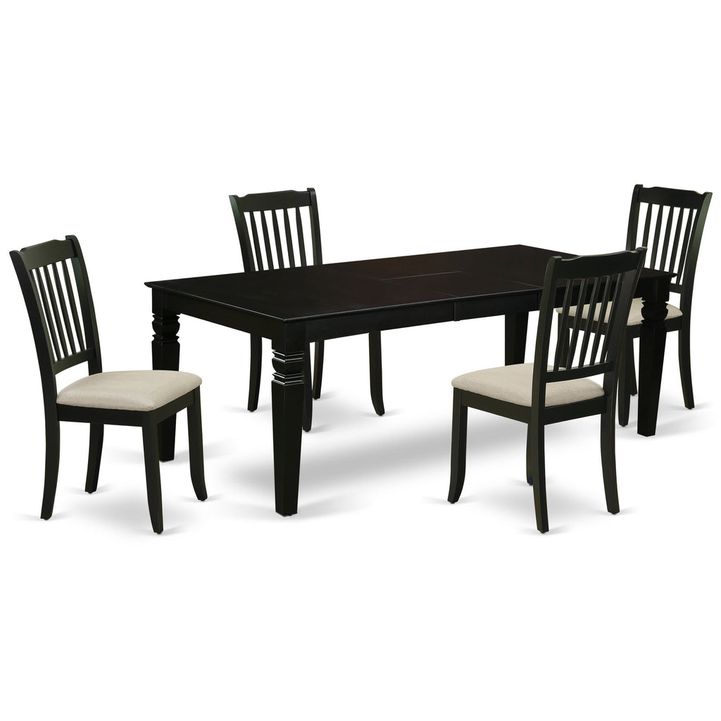 East West Furniture LGDA5-BLK-C 5 Piece Dinette Set Includes a Rectangle Dining Room Table with Butterfly Leaf and 4 Linen Fabric Upholstered Dining Chairs, 42x84 Inch, Black
