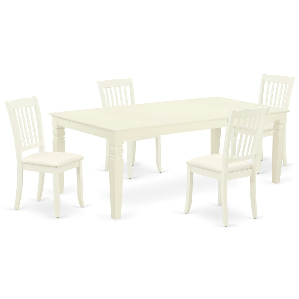 East West Furniture LGDA5-LWH-C 5 Piece Dining Room Table Set Includes a Rectangle Kitchen Table with Butterfly Leaf and 4 Linen Fabric Upholstered Dining Chairs, 42x84 Inch, Linen White