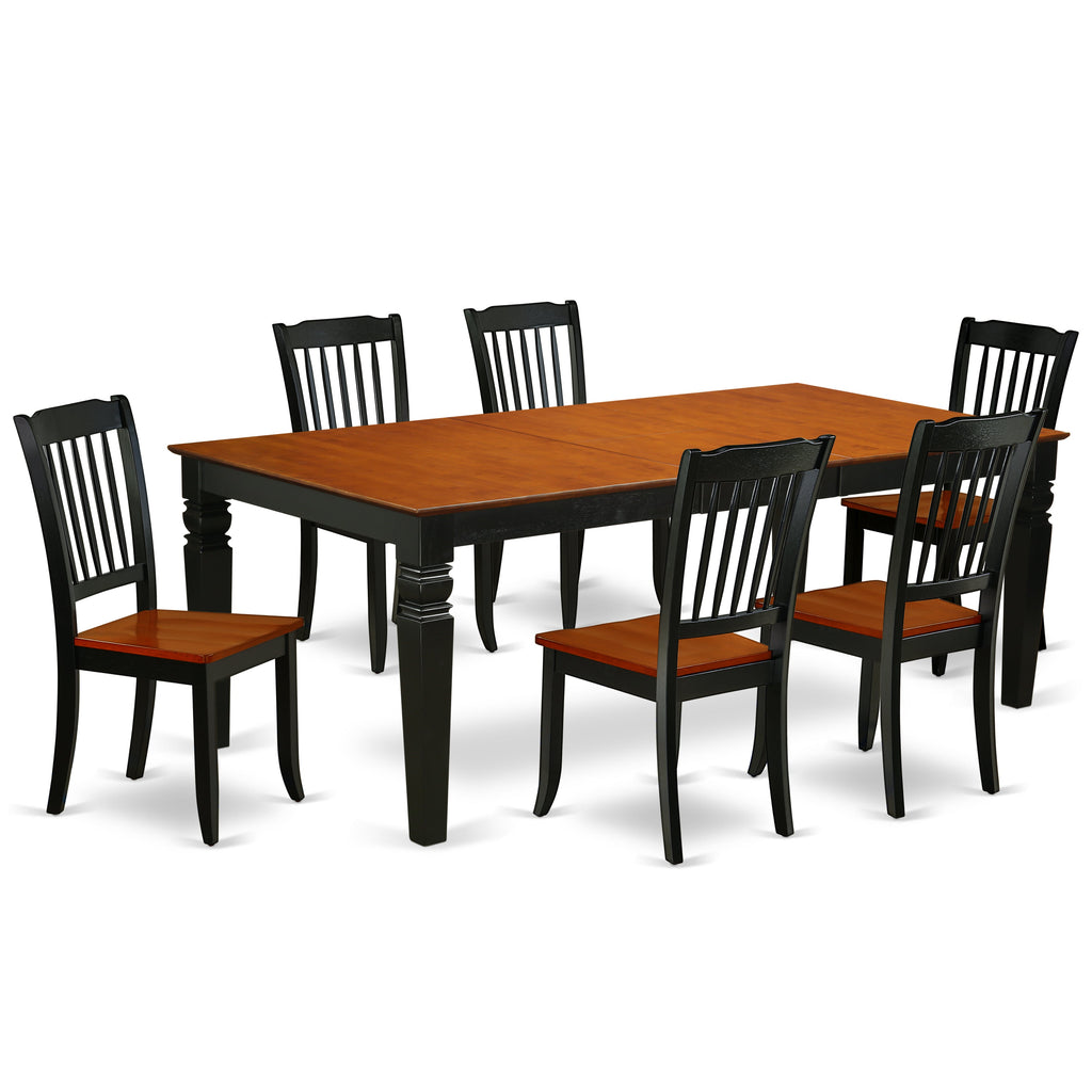 East West Furniture LGDA7-BCH-W 7 Piece Dining Room Furniture Set Consist of a Rectangle Wooden Table with Butterfly Leaf and 6 Kitchen Dining Chairs, 42x84 Inch, Black & Cherry