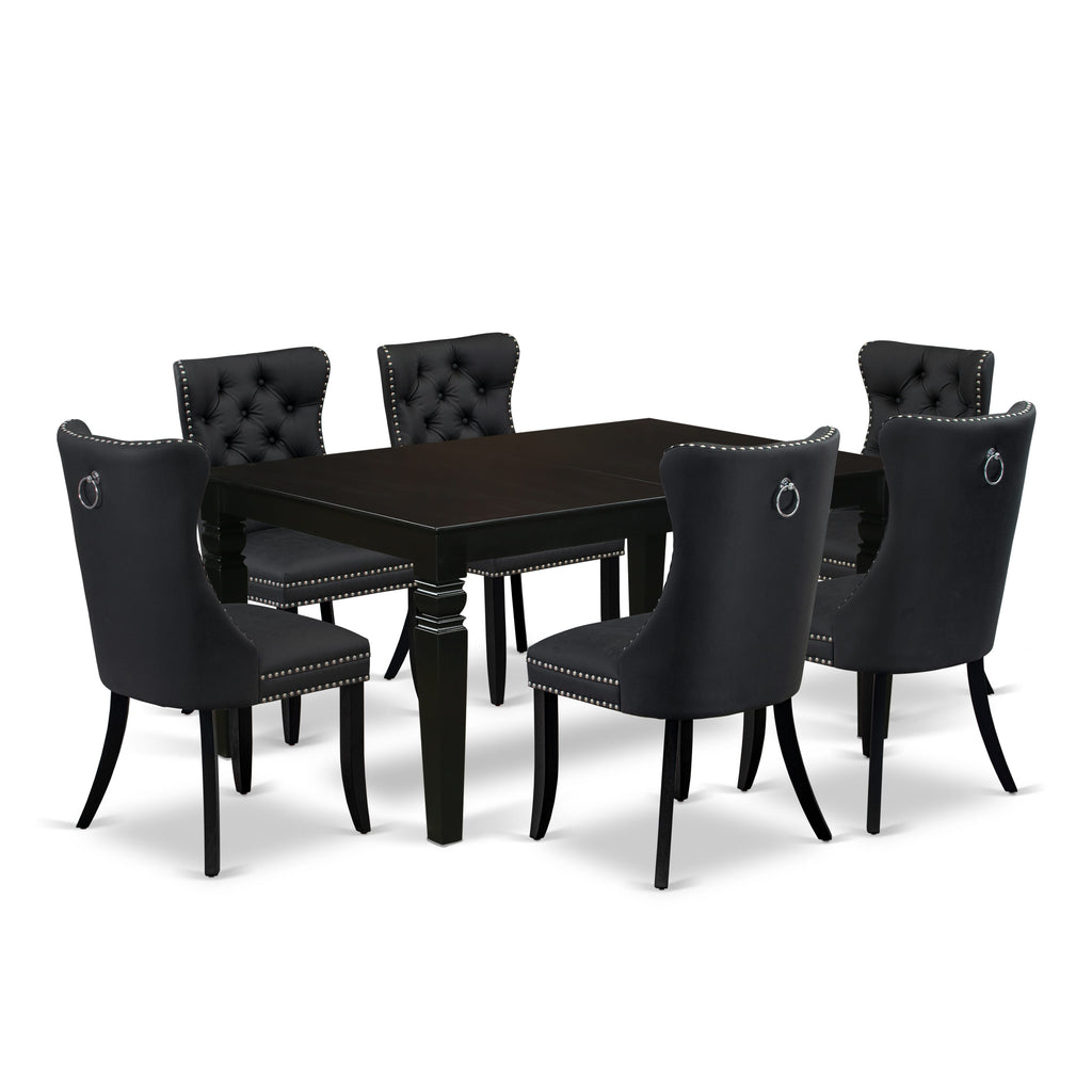 East West Furniture LGDA7-BLK-12 7 Piece Dinette Set Contains a Rectangle Kitchen Table with Butterfly Leaf and 6 Parson Dining Chairs, 42x84 Inch, Black