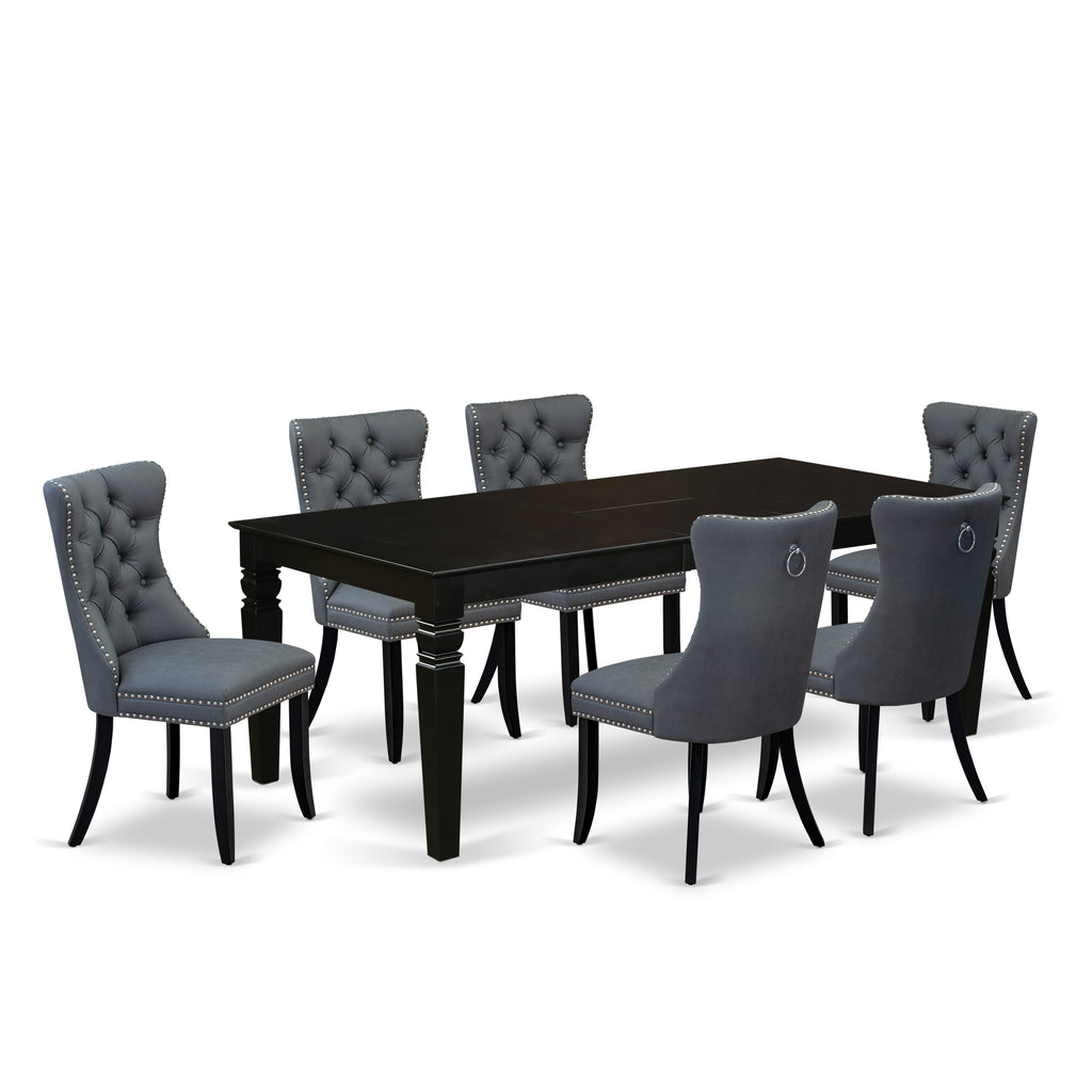 East West Furniture LGDA7-BLK-13 7 Piece Dining Set Includes a Rectangle Kitchen Table with Butterfly Leaf and 6 Upholstered Chairs, 42x84 Inch, Black