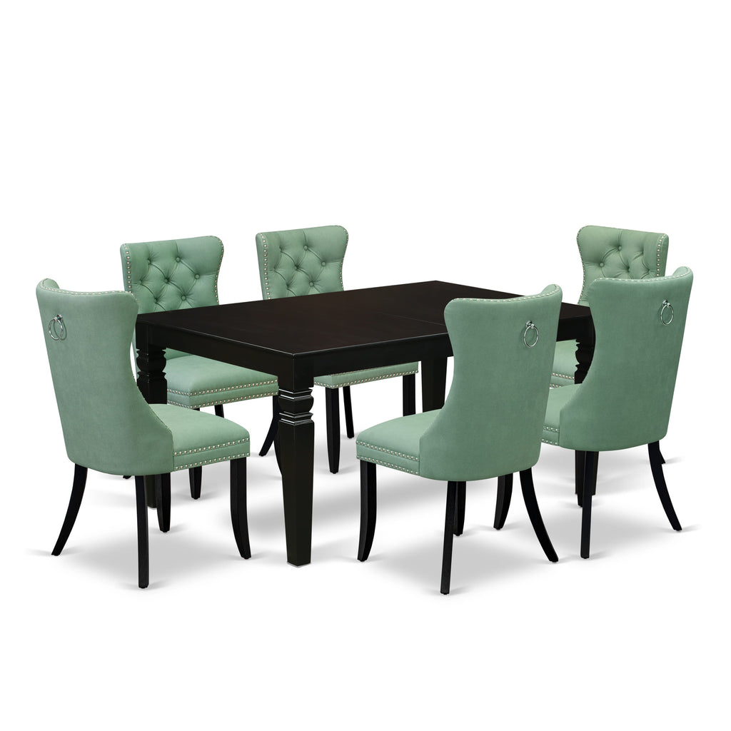 East West Furniture LGDA7-BLK-22 7 Piece Dining Table Set Consists of a Rectangle Kitchen Table with Butterfly Leaf and 6 Parson Chairs, 42x84 Inch, Black