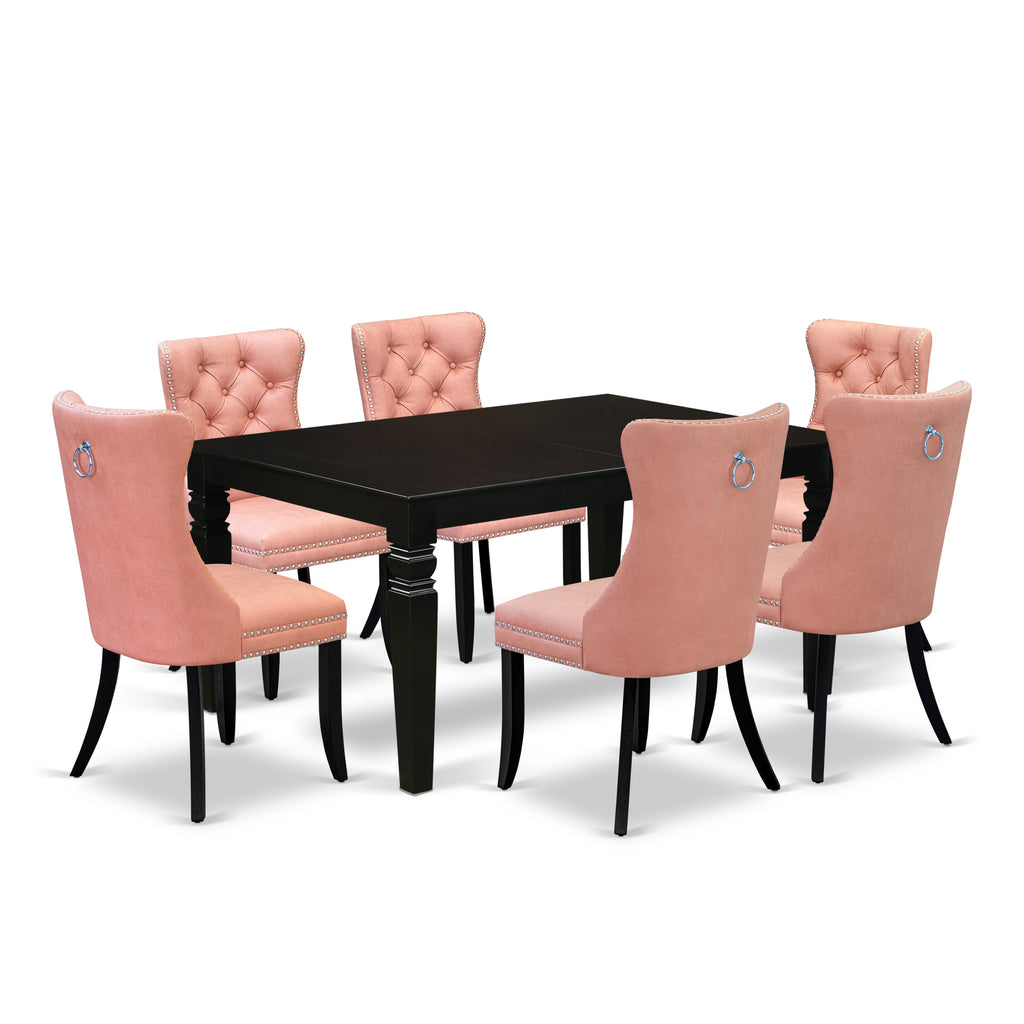 East West Furniture LGDA7-BLK-23 7 Piece Dining Table Set Contains a Rectangle Kitchen Table with Butterfly Leaf and 6 Upholstered Chairs, 42x84 Inch, Black