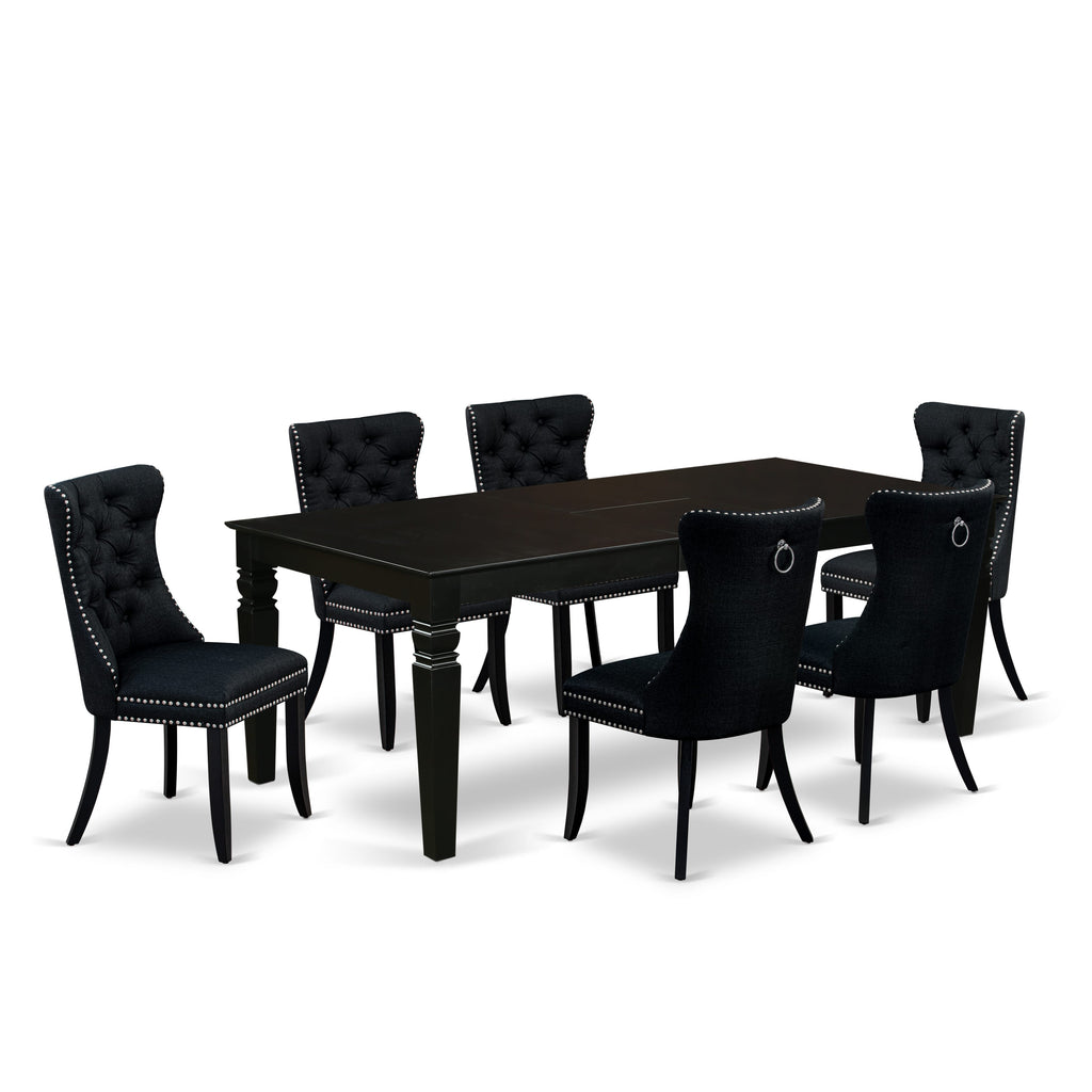East West Furniture LGDA7-BLK-24 7 Piece Dining Table Set Consists of a Rectangle Kitchen Table with Butterfly Leaf and 6 Padded Chairs, 42x84 Inch, Black