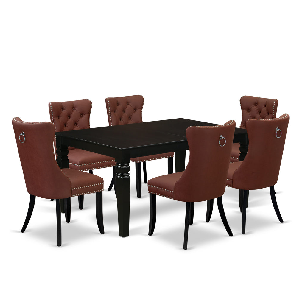 East West Furniture LGDA7-BLK-26 7 Piece Dining Table Set Contains a Rectangle Kitchen Table with Butterfly Leaf and 6 Upholstered Chairs, 42x84 Inch, Black