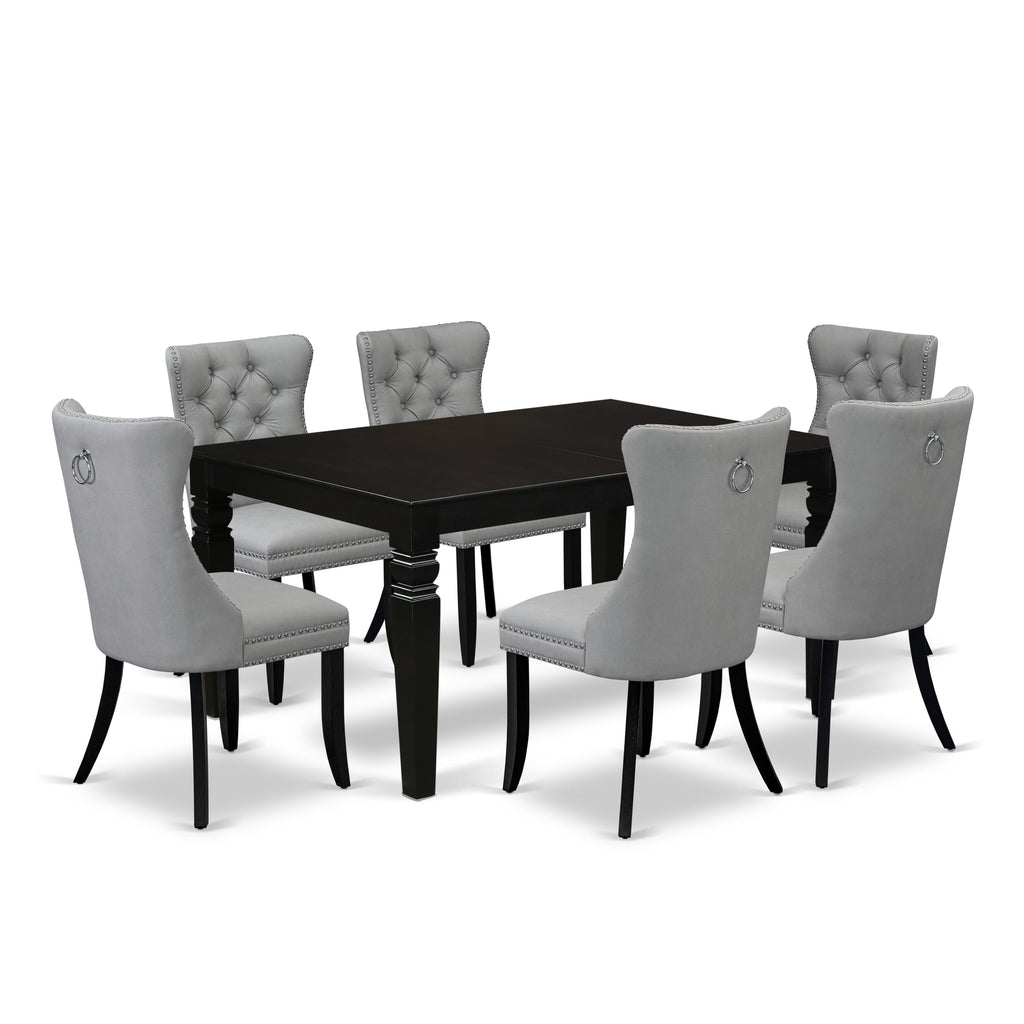 East West Furniture LGDA7-BLK-27 7 Piece Dining Table Set Contains a Rectangle Kitchen Table with Butterfly Leaf and 6 Upholstered Chairs, 42x84 Inch, Black