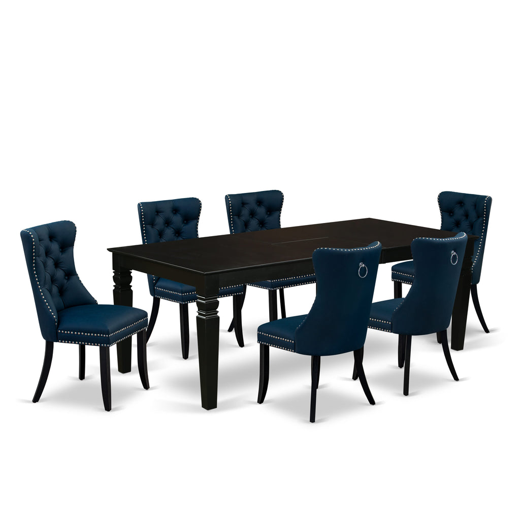 East West Furniture LGDA7-BLK-29 7 Piece Dining Set Consists of a Rectangle Kitchen Table with Butterfly Leaf and 6 Upholstered Chairs, 42x84 Inch, Black