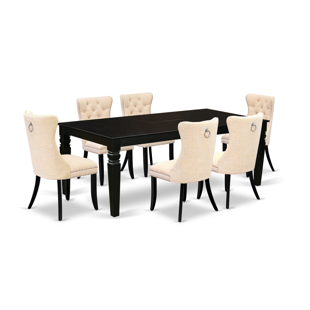 East West Furniture LGDA7-BLK-32 7 Piece Kitchen Table Set Consists of a Rectangle Dining Table with Butterfly Leaf and 6 Padded Chairs, 42x84 Inch, Black