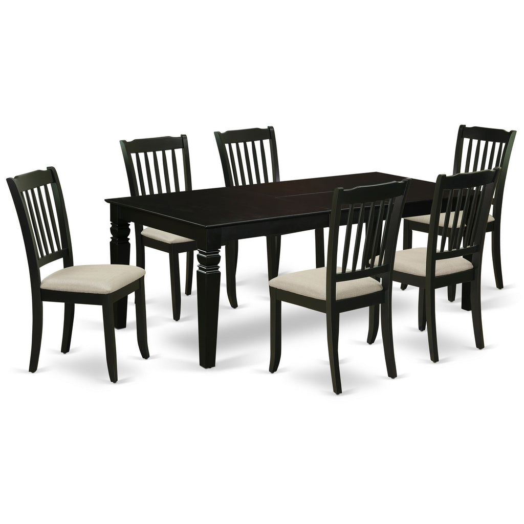 East West Furniture LGDA7-BLK-C 7 Piece Modern Dining Table Set Consist of a Rectangle Wooden Table with Butterfly Leaf and 6 Linen Fabric Kitchen Dining Chairs, 42x84 Inch, Black