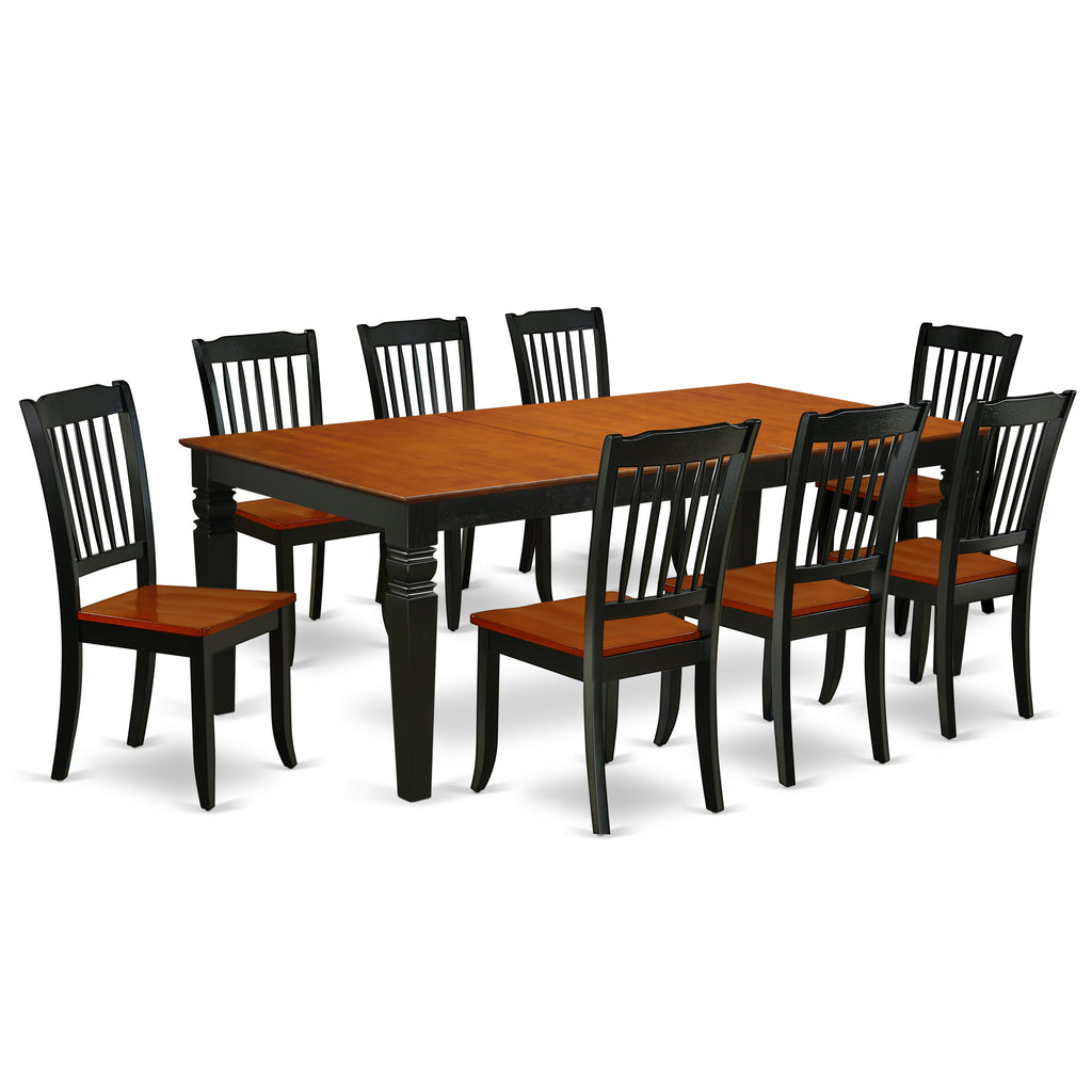 East West Furniture LGDA9-BCH-W 9 Piece Dining Room Furniture Set Includes a Rectangle Kitchen Table with Butterfly Leaf and 8 Dining Chairs, 42x84 Inch, Black & Cherry