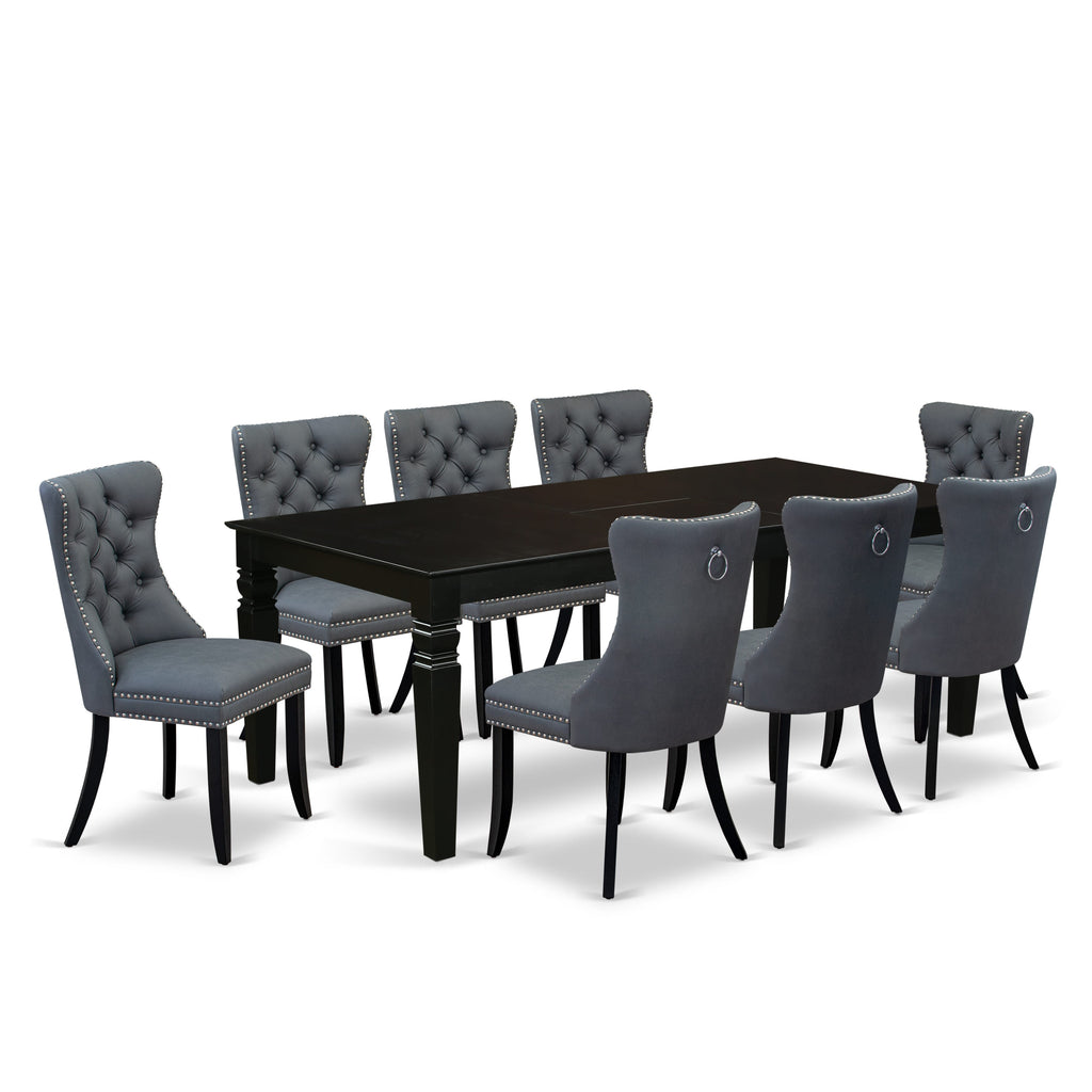 East West Furniture LGDA9-BLK-13 9 Piece Dining Set Includes a Rectangle Kitchen Table with Butterfly Leaf and 8 Upholstered Chairs, 42x84 Inch, Black