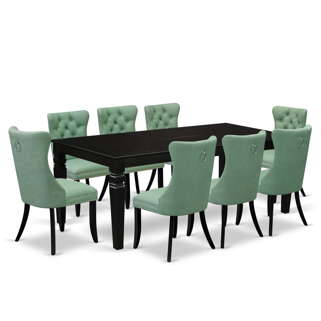 East West Furniture LGDA9-BLK-22 9 Piece Dining Set Includes a Rectangle Kitchen Table with Butterfly Leaf and 8 Parson Chairs, 42x84 Inch, Black