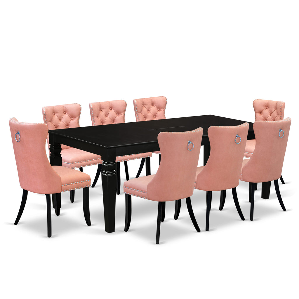 East West Furniture LGDA9-BLK-23 9 Piece Kitchen Set Consists of a Rectangle Dining Table with Butterfly Leaf and 8 Upholstered Chairs, 42x84 Inch, Black