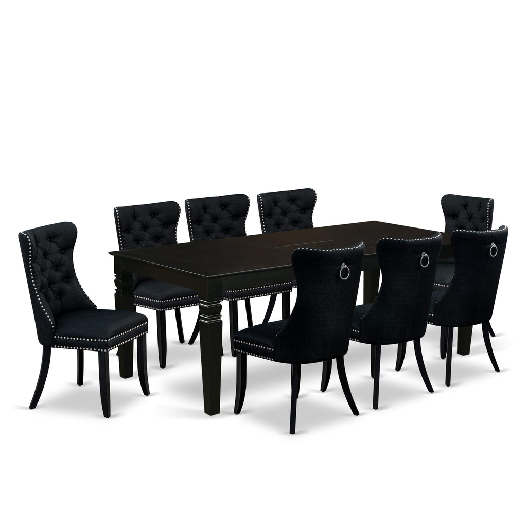 East West Furniture LGDA9-BLK-24 9 Piece Dining Table Set Includes a Rectangle Kitchen Table with Butterfly Leaf and 8 Upholstered Chairs, 42x84 Inch, Black