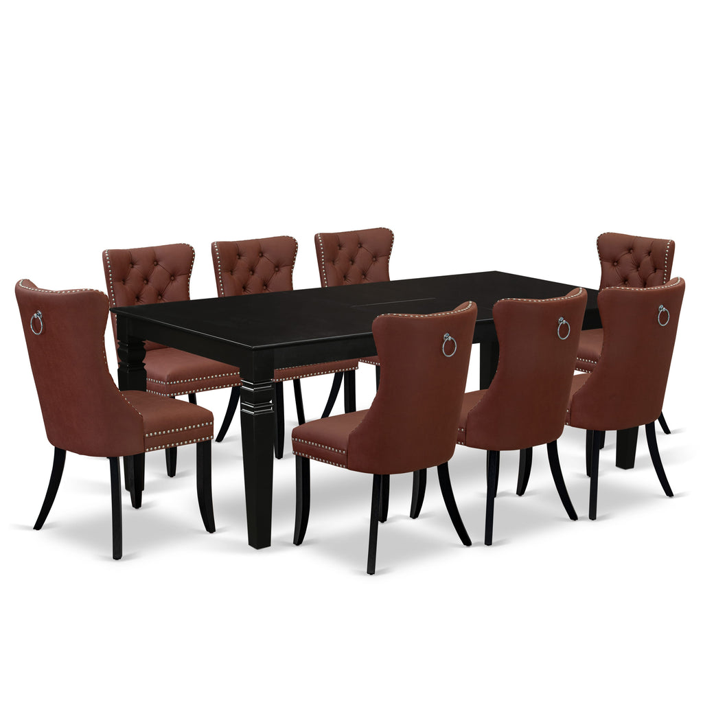 East West Furniture LGDA9-BLK-26 9 Piece Kitchen Set Consists of a Rectangle Dining Table with Butterfly Leaf and 8 Upholstered Chairs, 42x84 Inch, Black