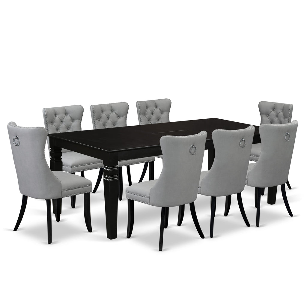 East West Furniture LGDA9-BLK-27 9 Piece Kitchen Set Consists of a Rectangle Dining Table with Butterfly Leaf and 8 Upholstered Chairs, 42x84 Inch, Black