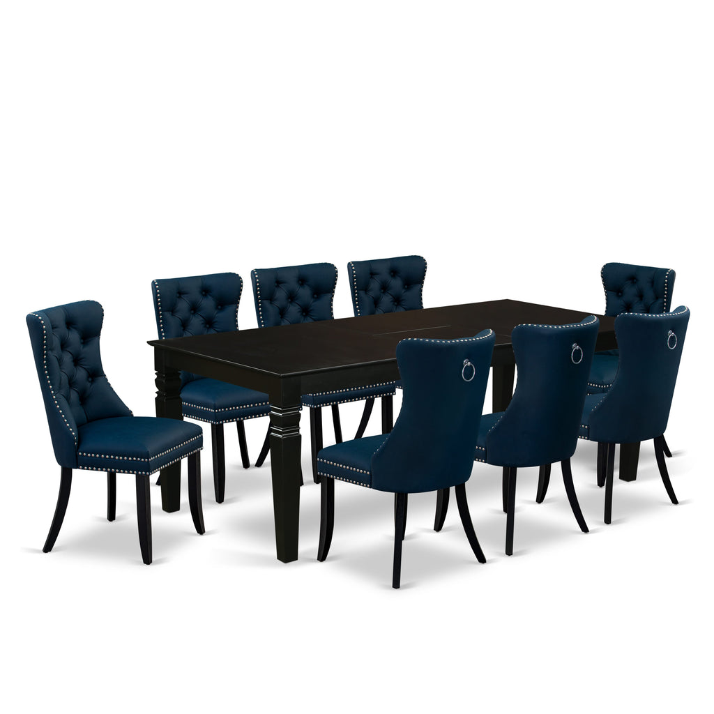 East West Furniture LGDA9-BLK-29 9 Piece Dinette Set Includes a Rectangle Dining Table with Butterfly Leaf and 8 Upholstered Chairs, 42x84 Inch, Black